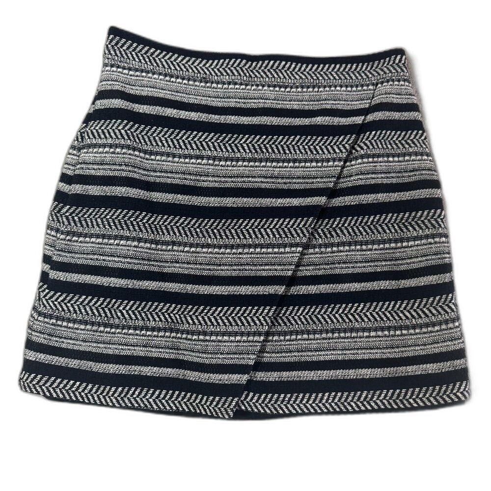 J.Crew Factory Black White Tweed Faux Wrap Mini Skirt Women’s Size 00